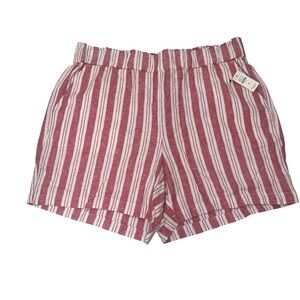 Talbots Striped Red & White Linen Elastic Waistband Pull-on Shorts Sz 1X NWT